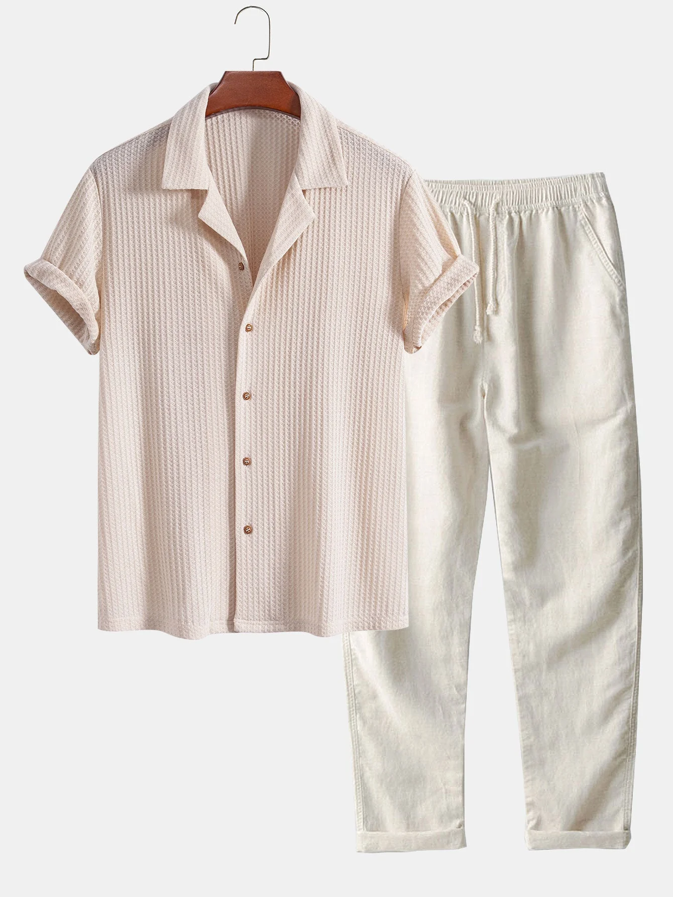 Clayton® | Short Sleeve Knitted Waffle Cuban Shirt & Straight Leg Linen Pants - Image 2