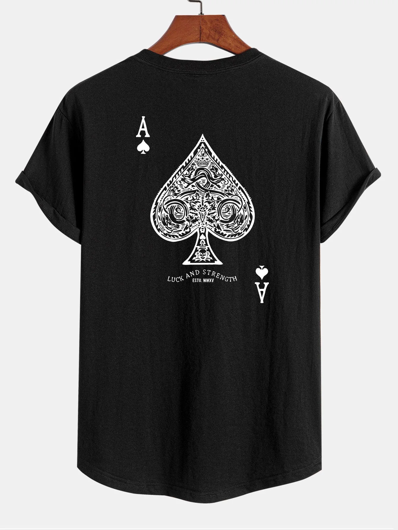 Clemente® | Ace Of Spades Print Cotton Arc Hem T-Shirt - Image 2