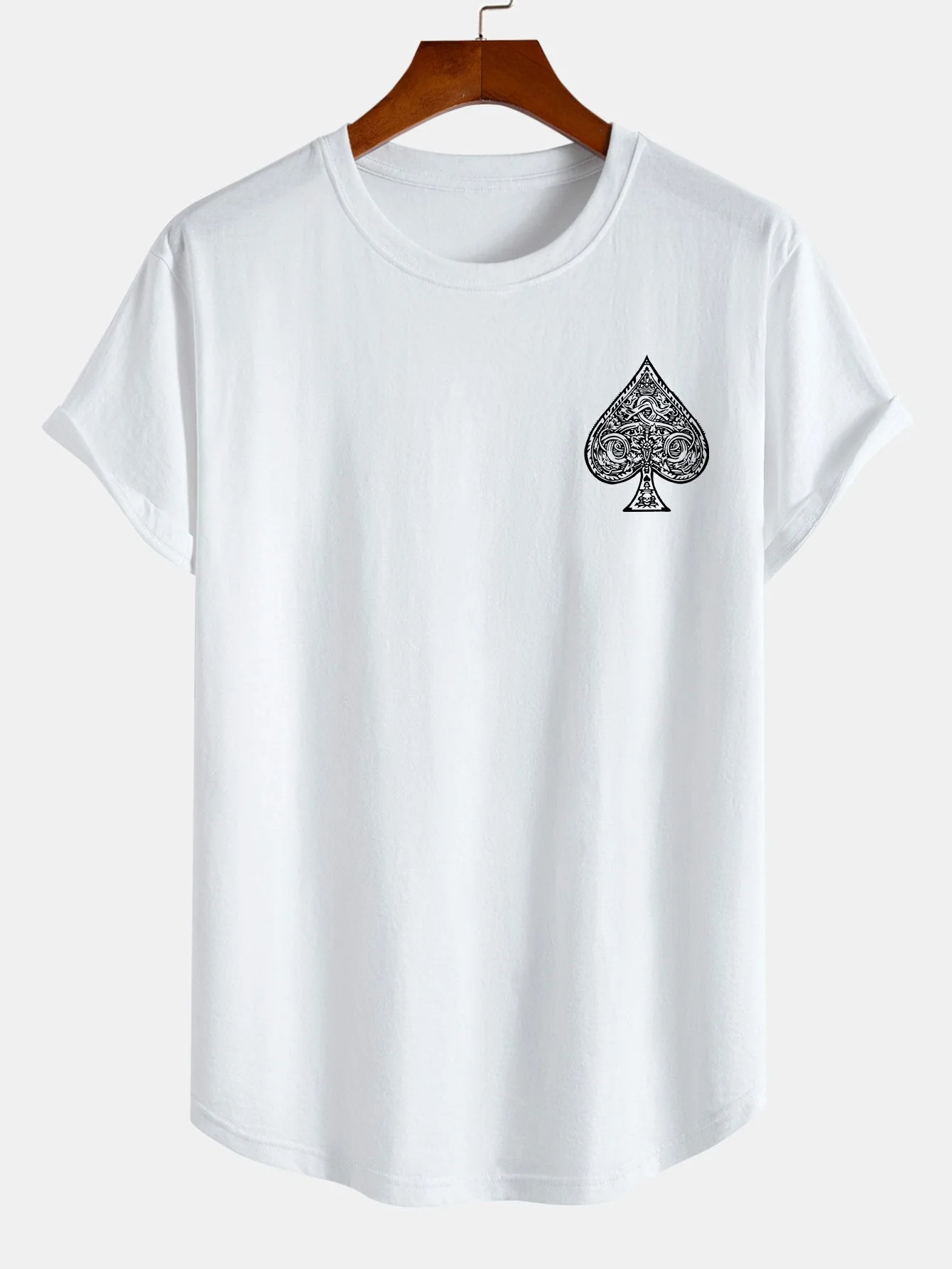 Clemente® | Ace Of Spades Print Cotton Arc Hem T-Shirt - Image 3