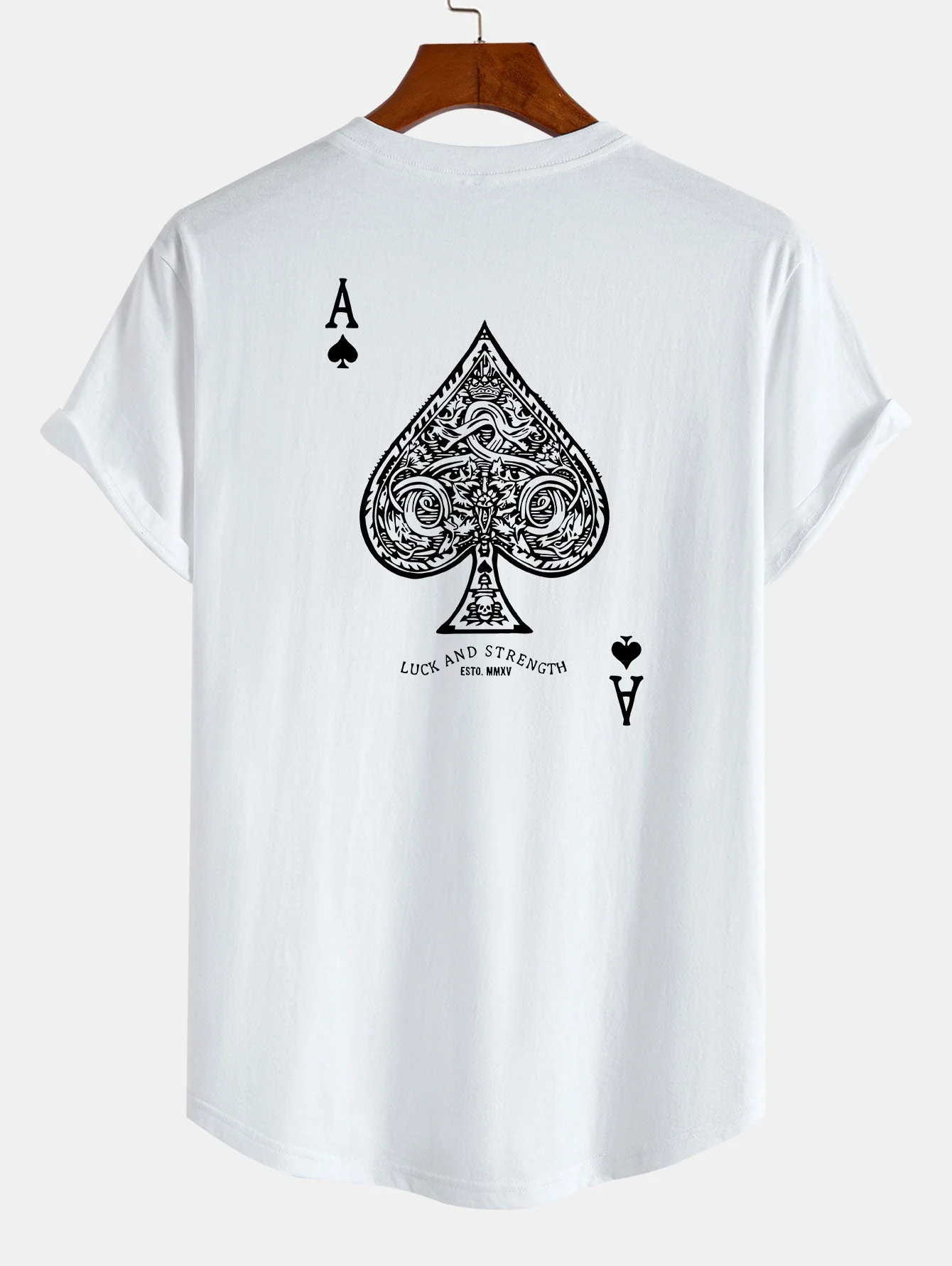 Clemente® | Ace Of Spades Print Cotton Arc Hem T-Shirt - Image 4