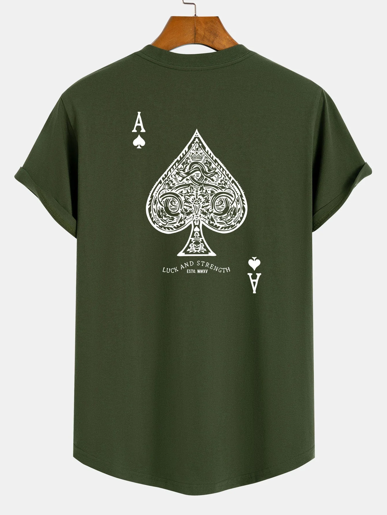 Clemente® | Ace Of Spades Print Cotton Arc Hem T-Shirt - Image 8
