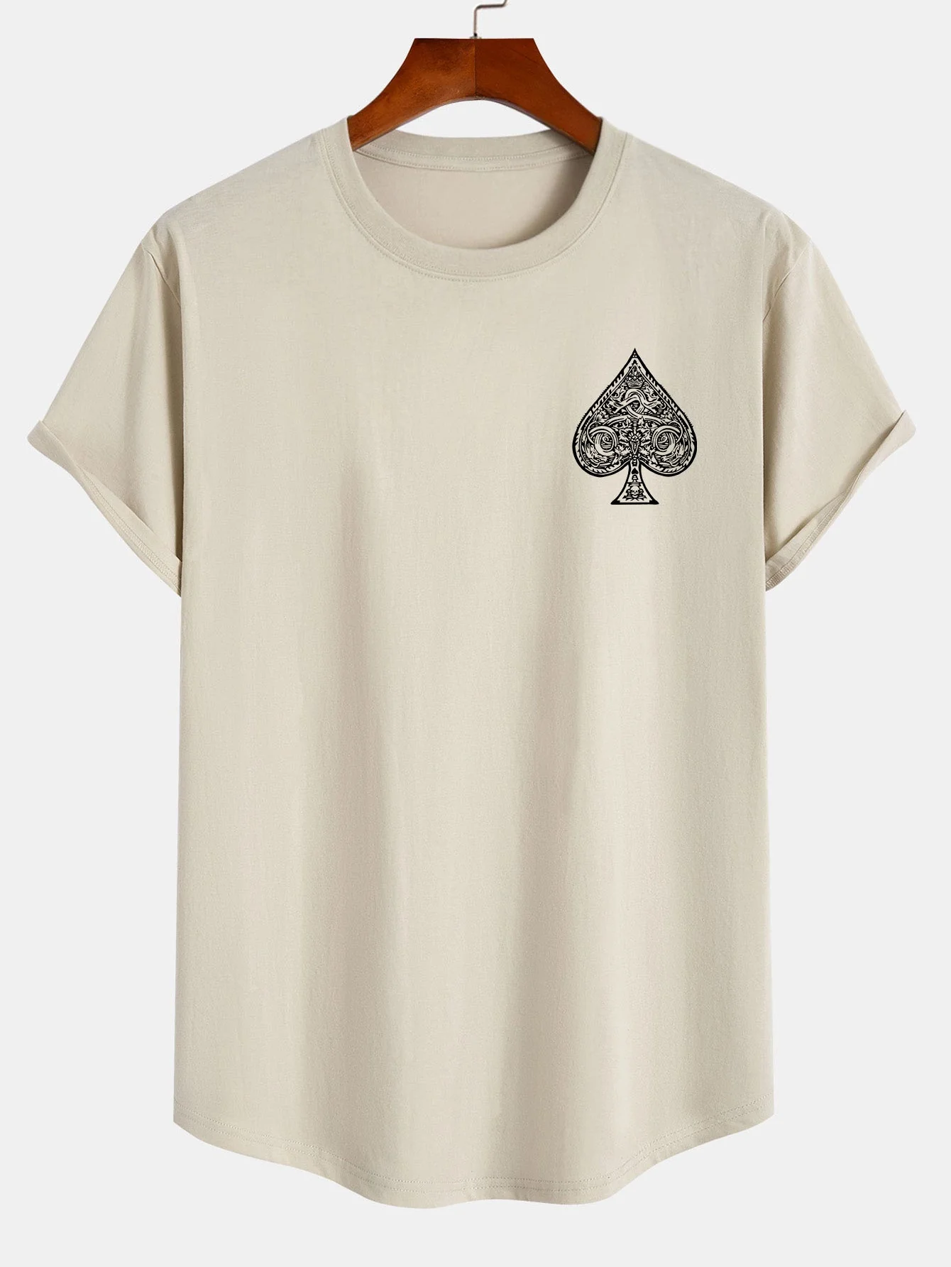 Clemente® | Ace Of Spades Print Cotton Arc Hem T-Shirt - Image 9