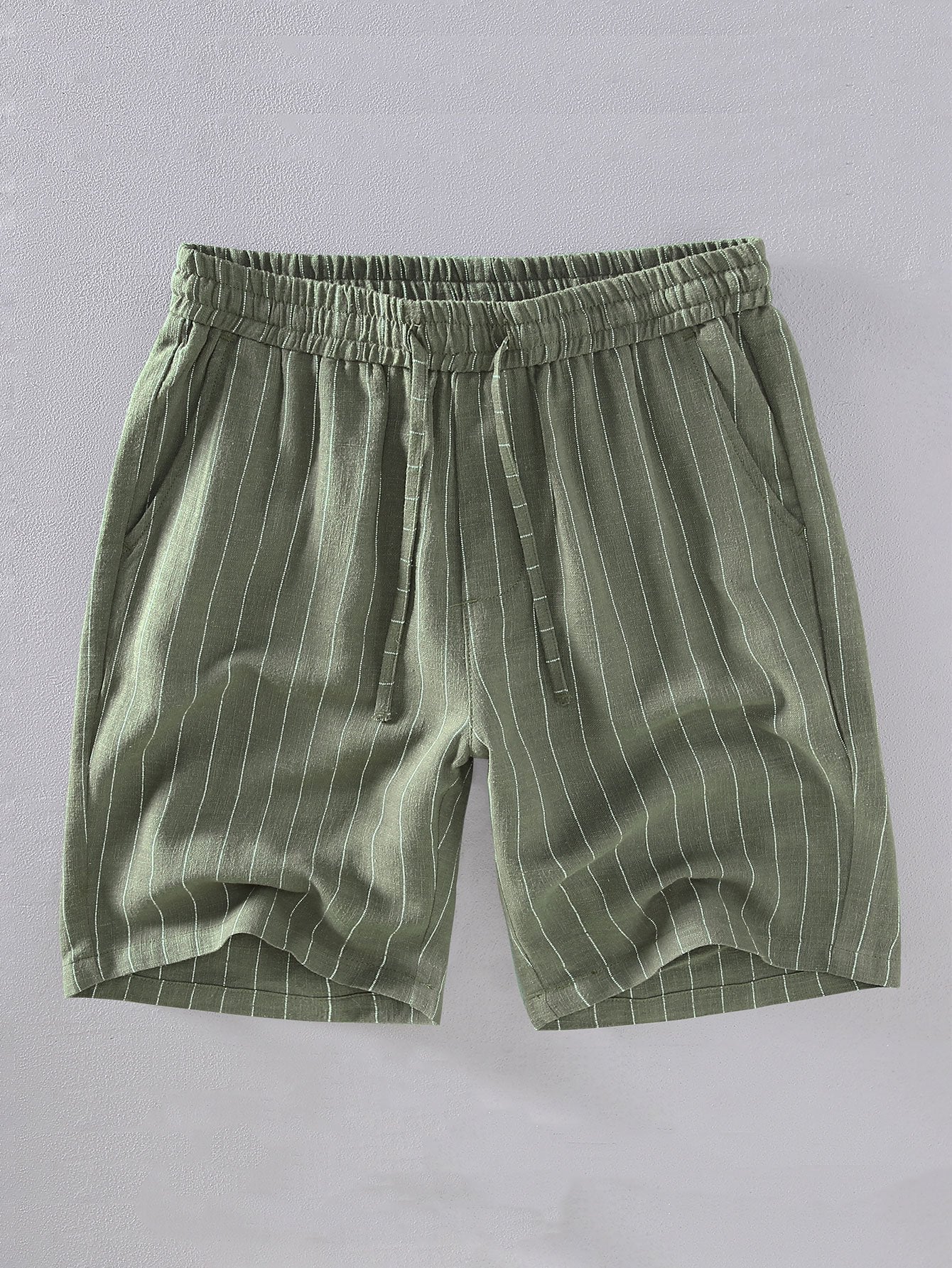Clemente® | Hawaii Palm Tree Print Linen Look Cotton Button Up Shirt & Linen Cotton Blend Striped Shorts - Image 4