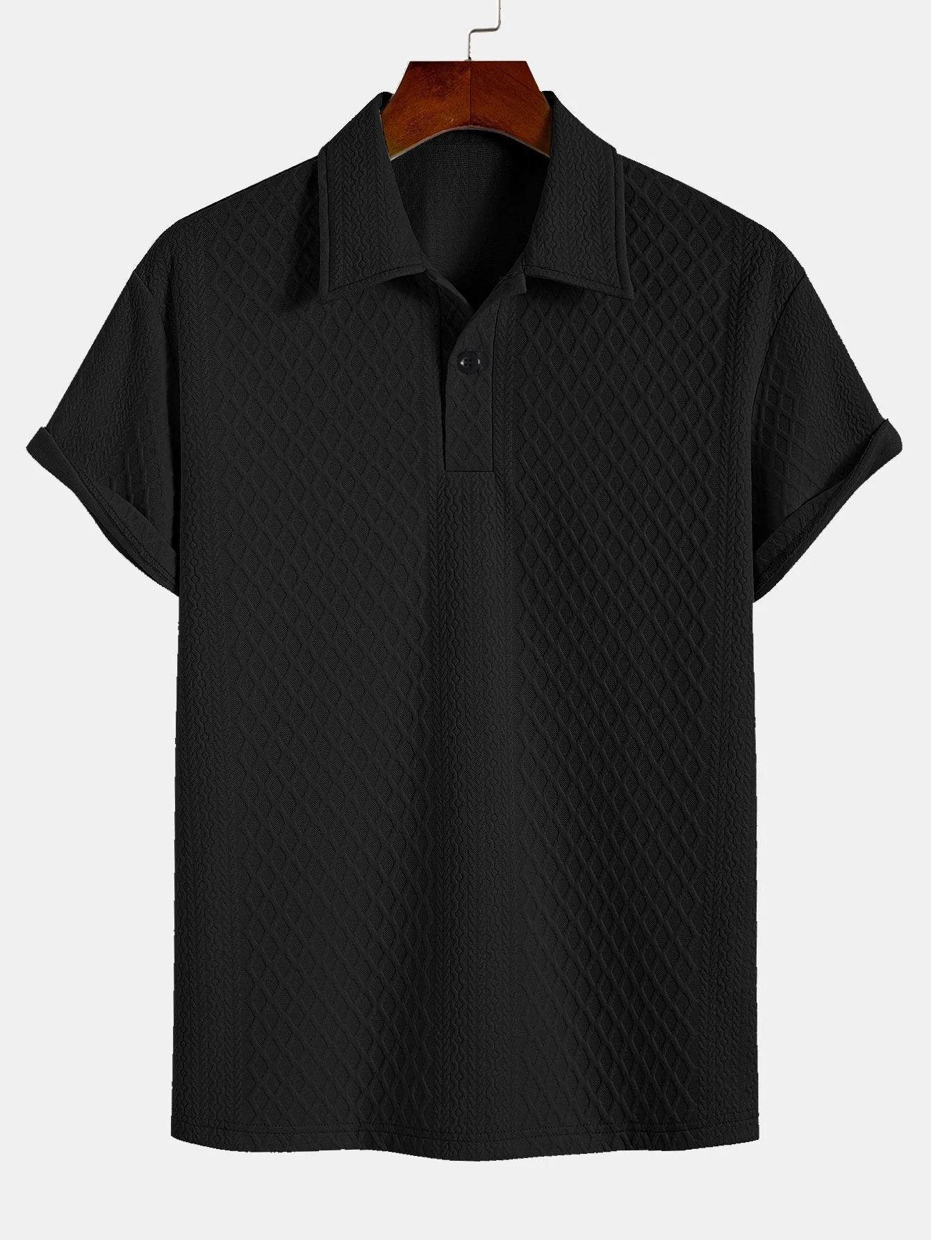 Cleto® | Rhombus Geometric Jacquard Polo - Image 3