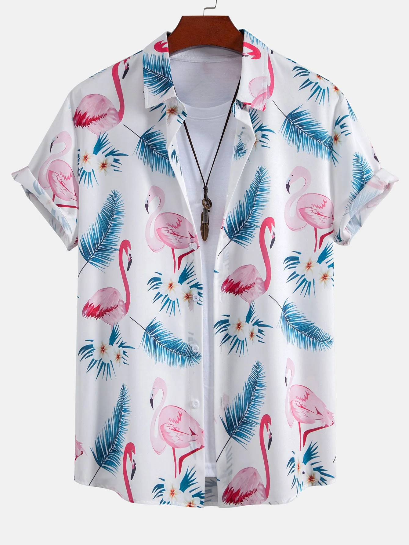 Cliff® | Flamingo Leaf Print Button Up Shirt & Swim Shorts - Image 3