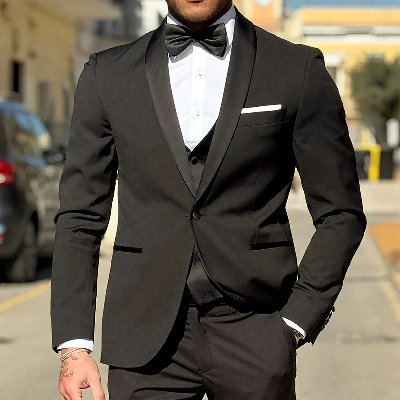Clifford | Men'S Retro Casual Solid Color Satin Splicing Dress High-End Blazer - Image 2