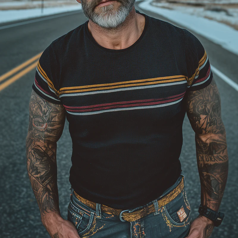 Clifford | Men'S Retro Casual Striped Printed Colorblocked Round Neck Short Sleeve T-Shirt - Image 2
