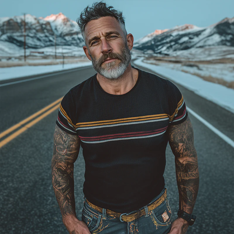 Clifford | Men'S Retro Casual Striped Printed Colorblocked Round Neck Short Sleeve T-Shirt - Image 3