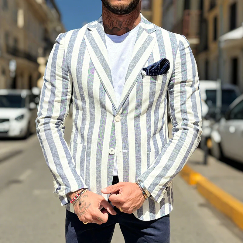 Clifton | Men'S Retro Casual Striped Print Blazer - Image 2