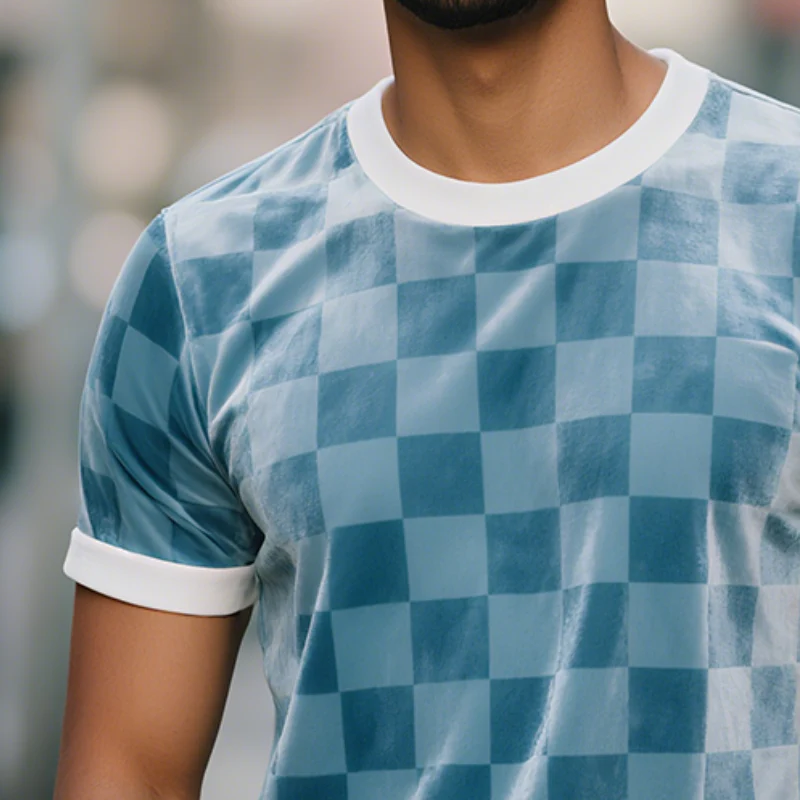 Clint | Men'S Velour Retro Casual Checkerboard Printed Round Neck Short Sleeve T-Shirt - Image 3