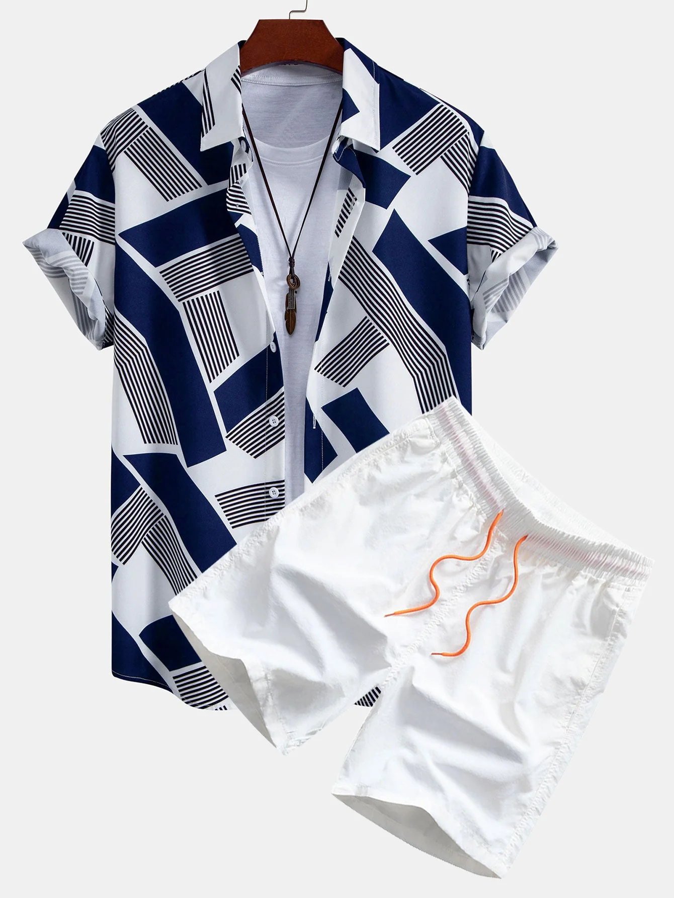 Clinton® | Color Block Geometry Print Button Up Shirt & Swim Shorts - Image 2