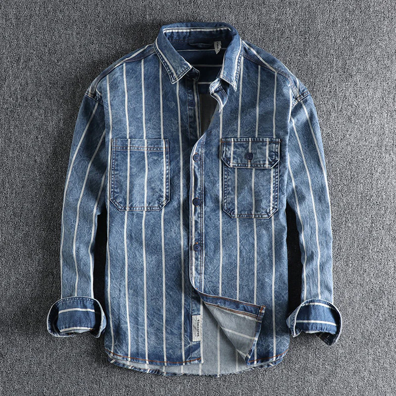 Clive® | Trendy Striped Denim Shirt - Image 3
