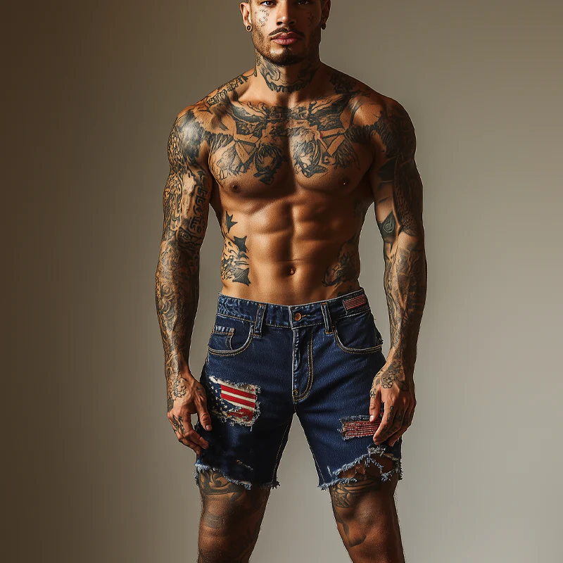 Clyde | Men'S American Flag Washed Ripped Denim Shorts - Image 3