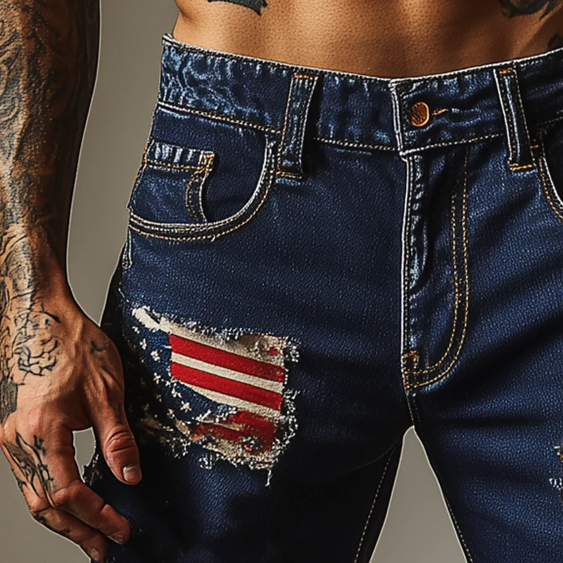 Clyde | Men'S American Flag Washed Ripped Denim Shorts - Image 4