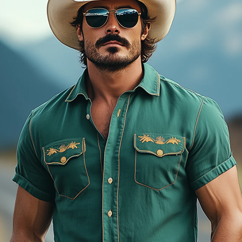 Cody | Men'S Casual American Western Tough Style Cotton Blend Embroidered Slim Short Sleeve Shirt - Image 5