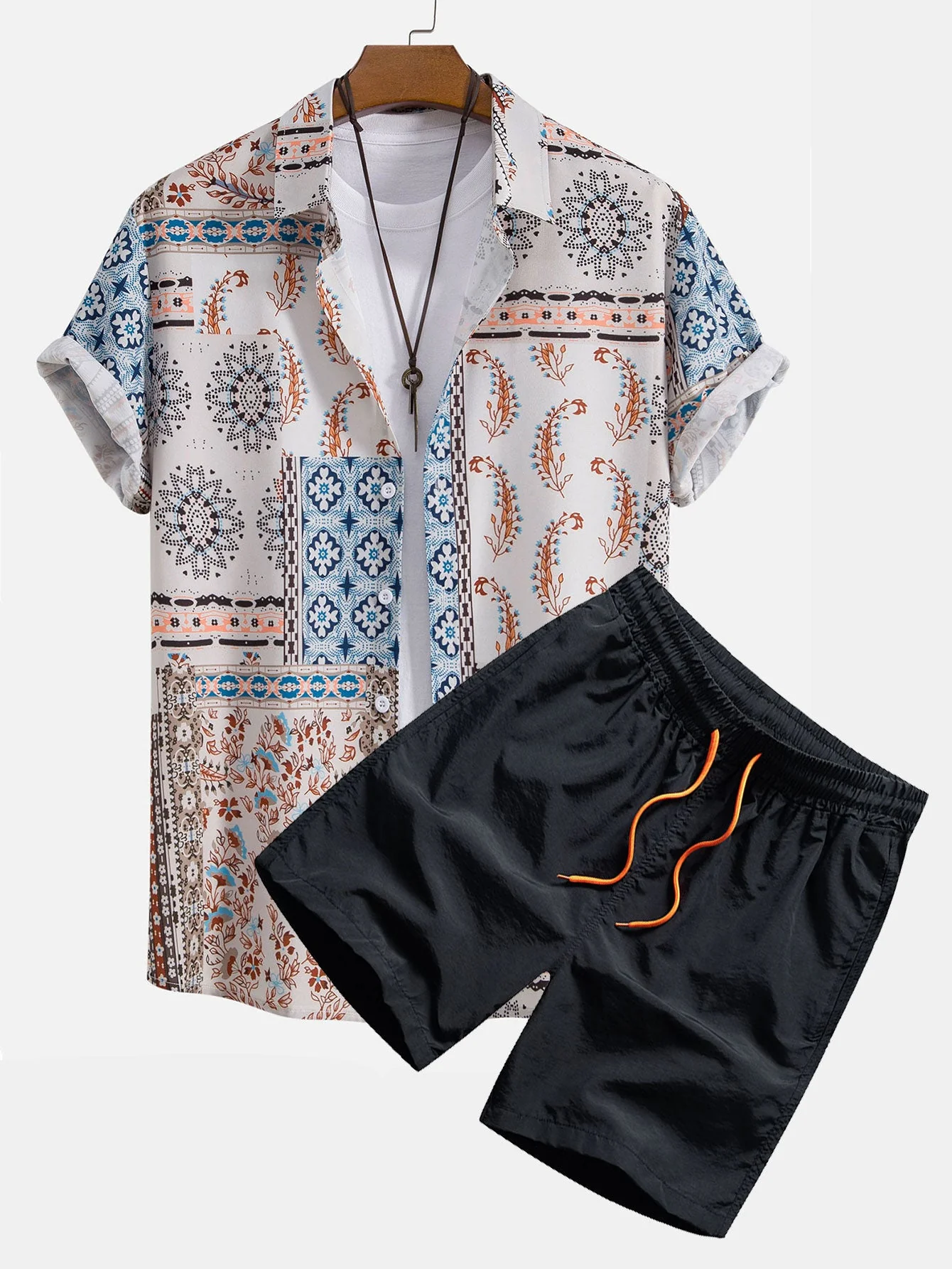 Colin® | Scarf Print Button Up Shirt & Swim Shorts - Image 2