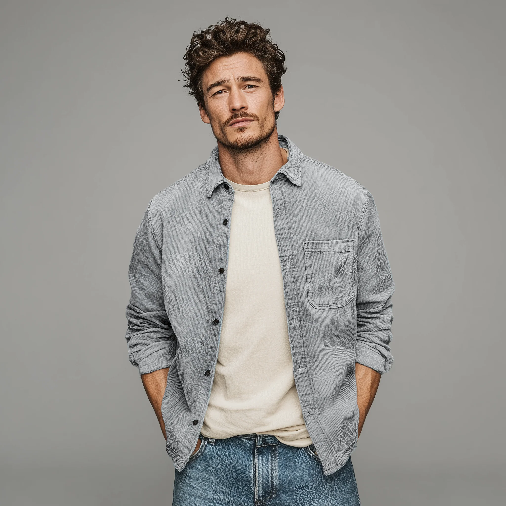 Colin | Men'S Retro Casual Corduroy Washed Lightly Bleached Distressed Long-Sleeved Shirt - Image 3