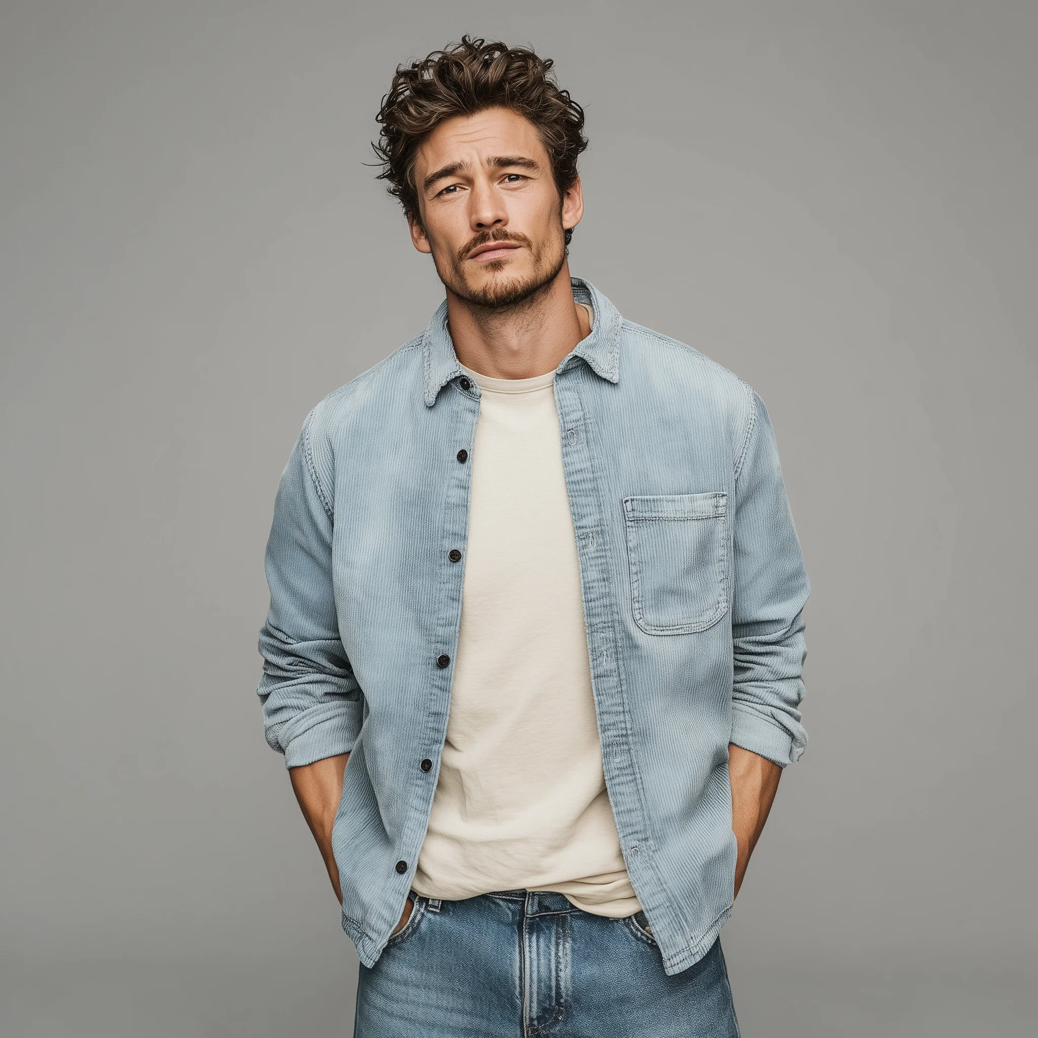 Colin | Men'S Retro Casual Corduroy Washed Lightly Bleached Distressed Long-Sleeved Shirt - Image 6