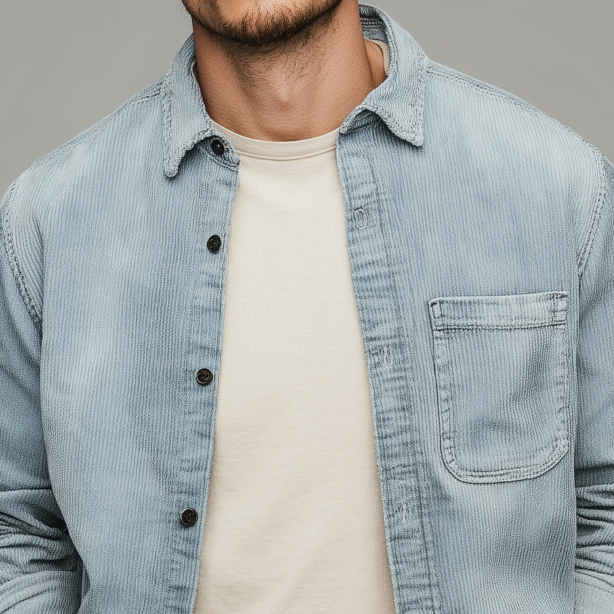Colin | Men'S Retro Casual Corduroy Washed Lightly Bleached Distressed Long-Sleeved Shirt - Image 7