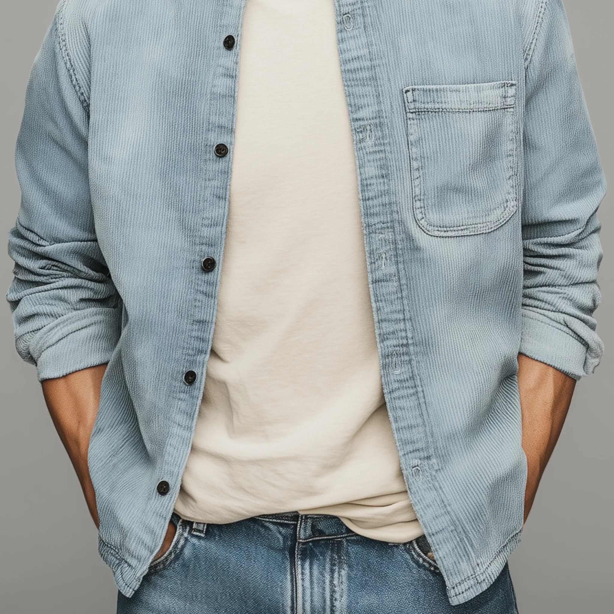 Colin | Men'S Retro Casual Corduroy Washed Lightly Bleached Distressed Long-Sleeved Shirt - Image 8