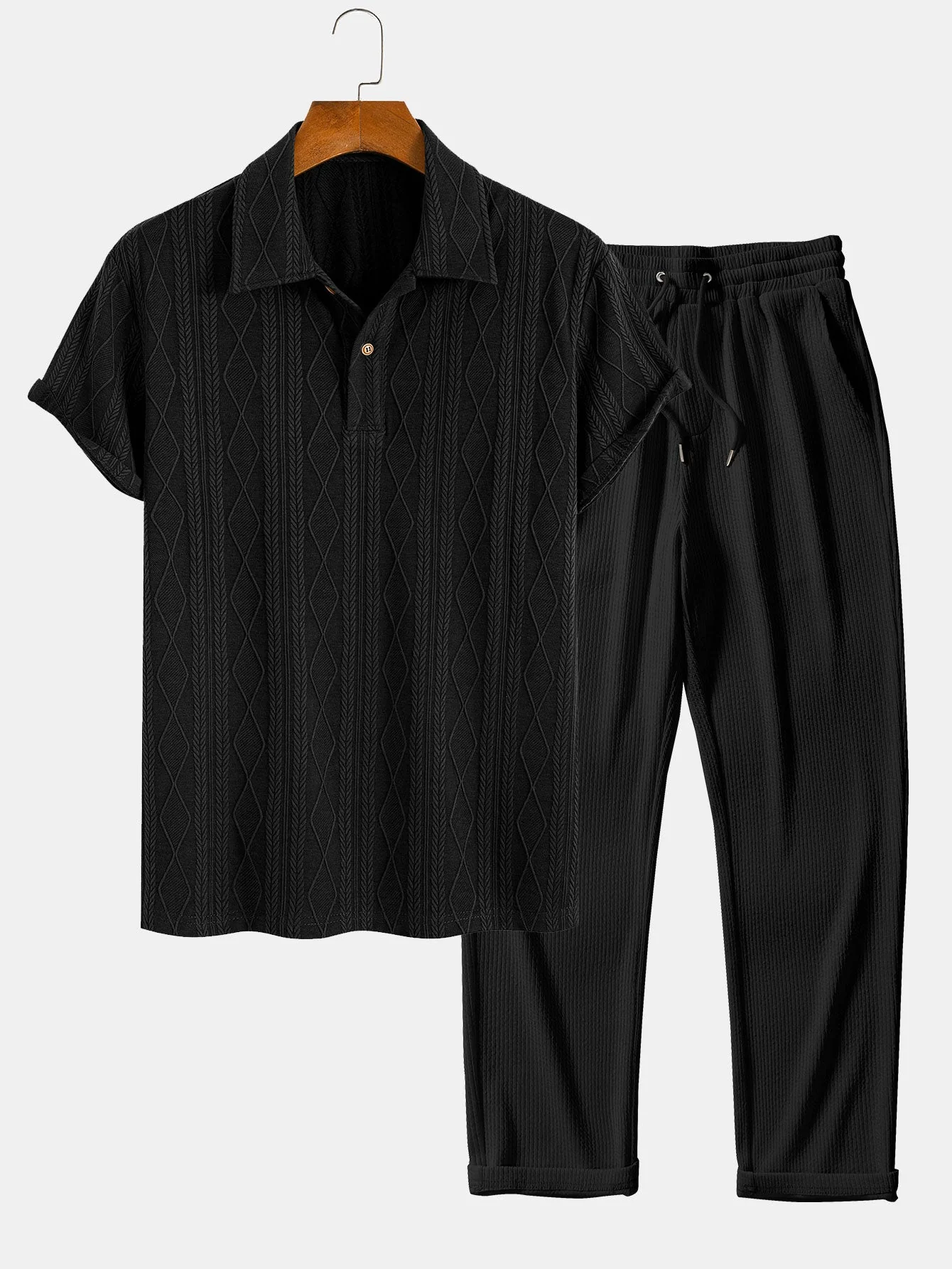 Colombo® | Knitted Geometric Rhombus Jacquard Polo & Straight Leg Ribbed Pants - Image 2