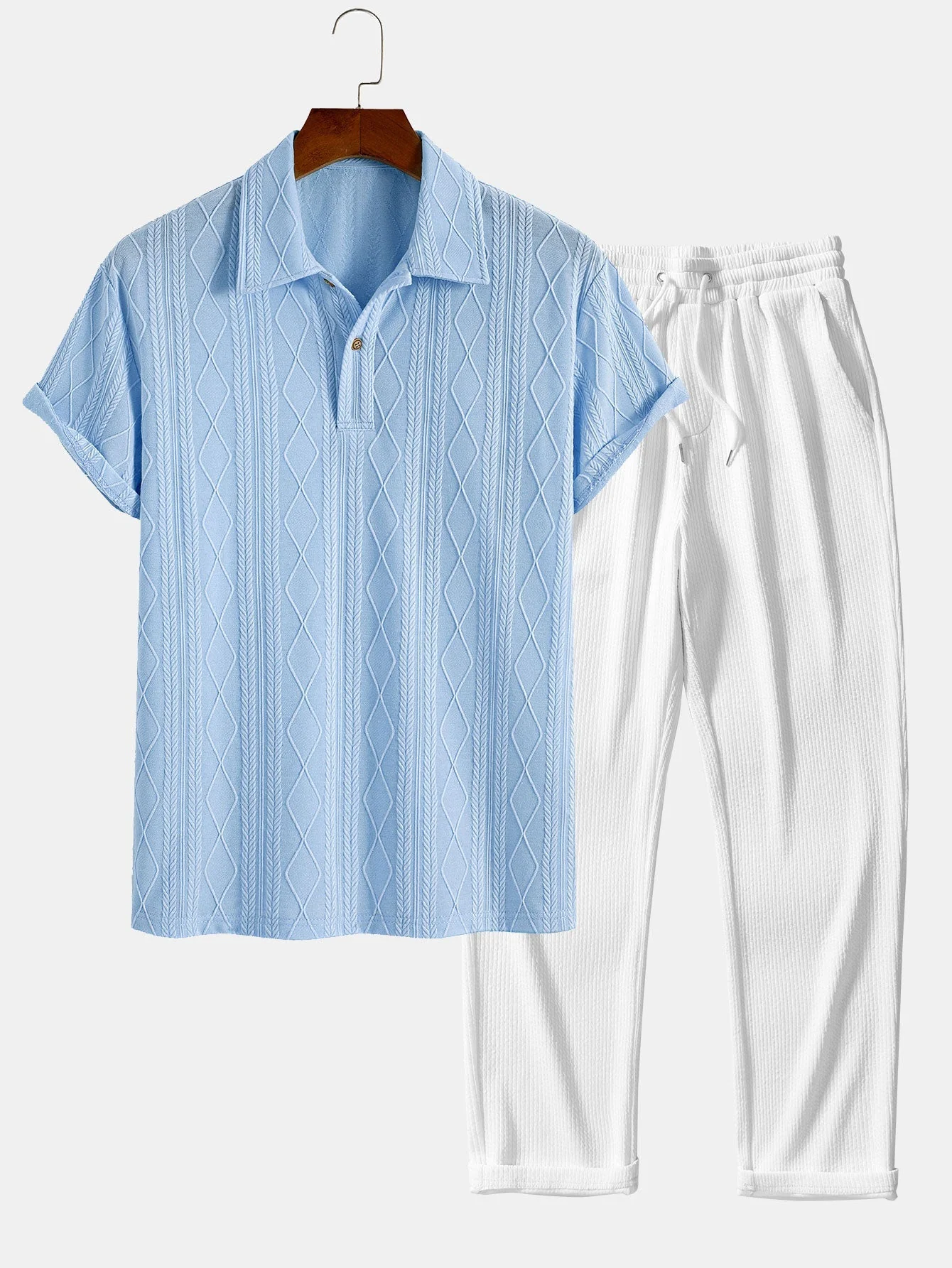 Colombo® | Knitted Geometric Rhombus Jacquard Polo & Straight Leg Ribbed Pants - Image 5