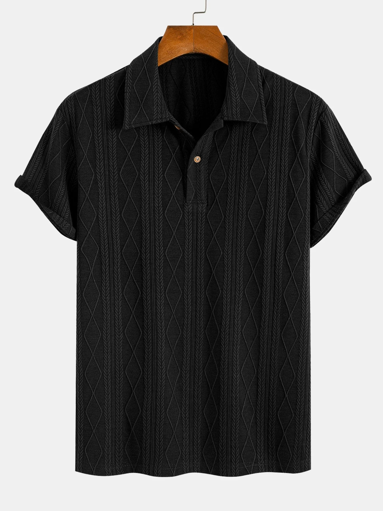 Colombo® | Knitted Geometric Rhombus Jacquard Polo & Straight Leg Ribbed Pants - Image 9