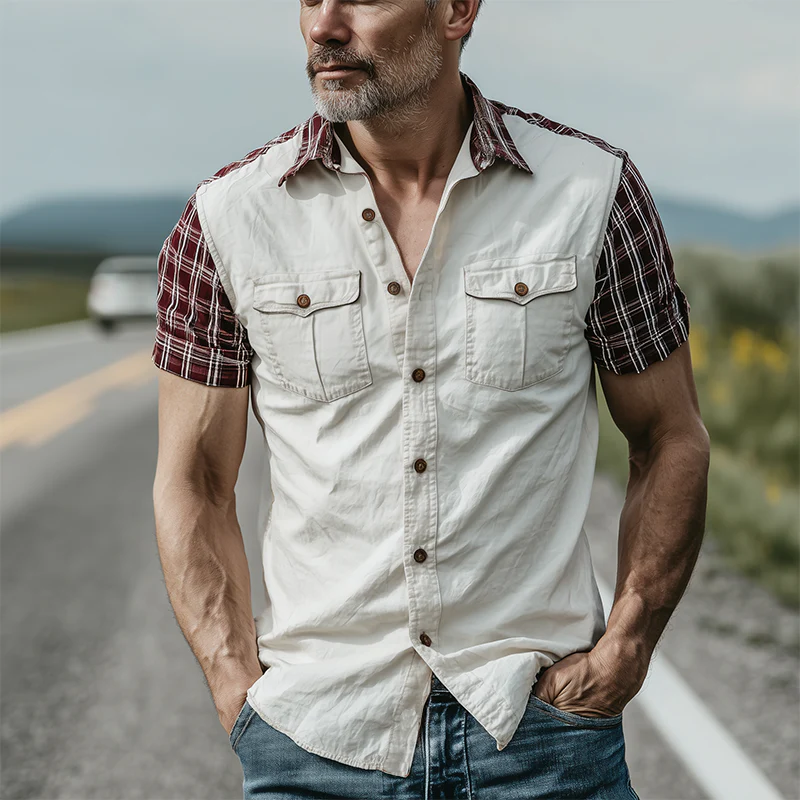 Cordell | Men'S Spring And Summer Fashion Casual Plaid Stitching Cotton Blended Slim Short-Sleeved Shirt - Image 2
