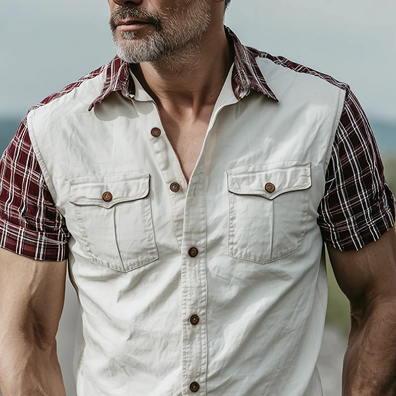 Cordell | Men'S Spring And Summer Fashion Casual Plaid Stitching Cotton Blended Slim Short-Sleeved Shirt - Image 4