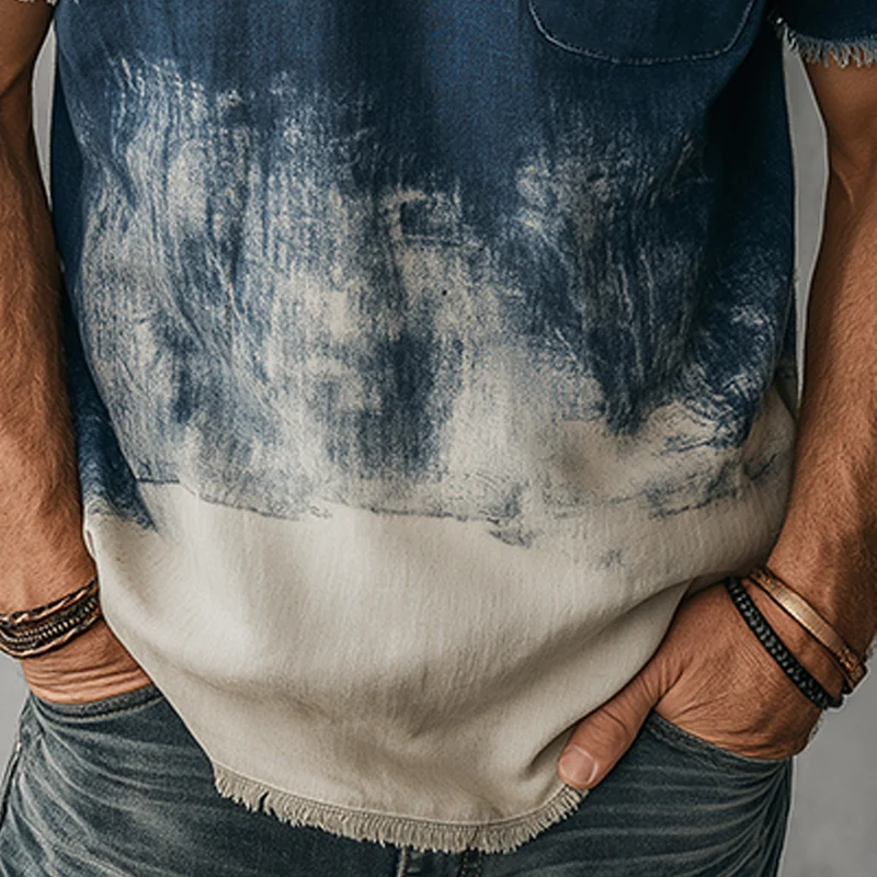 Cordell | Men'S Summer Fashion Gradient Printed Polyester Blended Short Sleeve Henley Shirt - Image 6