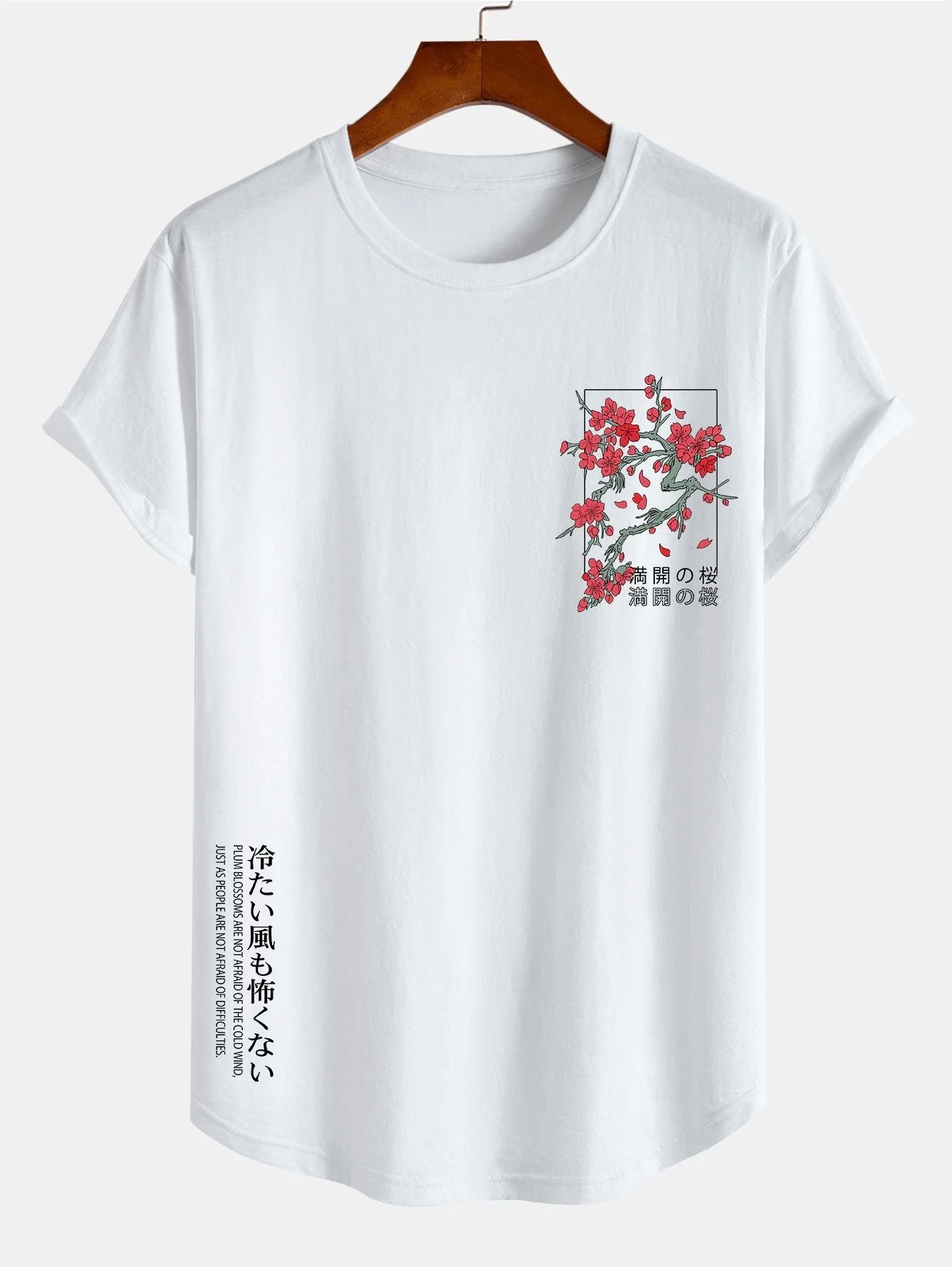 Cornelio® | Cherry Blossom Slogan Print Cotton Arc Hem T-Shirt - Image 5