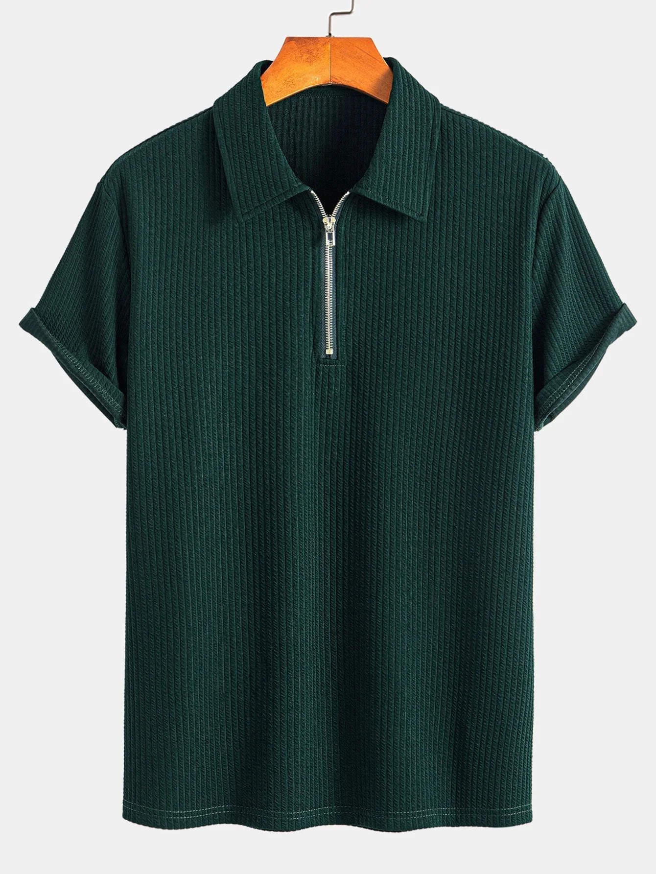 Cosme® | Muscle Fit Ribbed Half Zip Polo