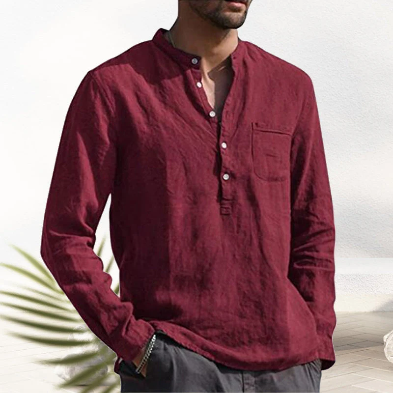 Crispin® | Men'S Linen Shirt With V-Neck - Image 7