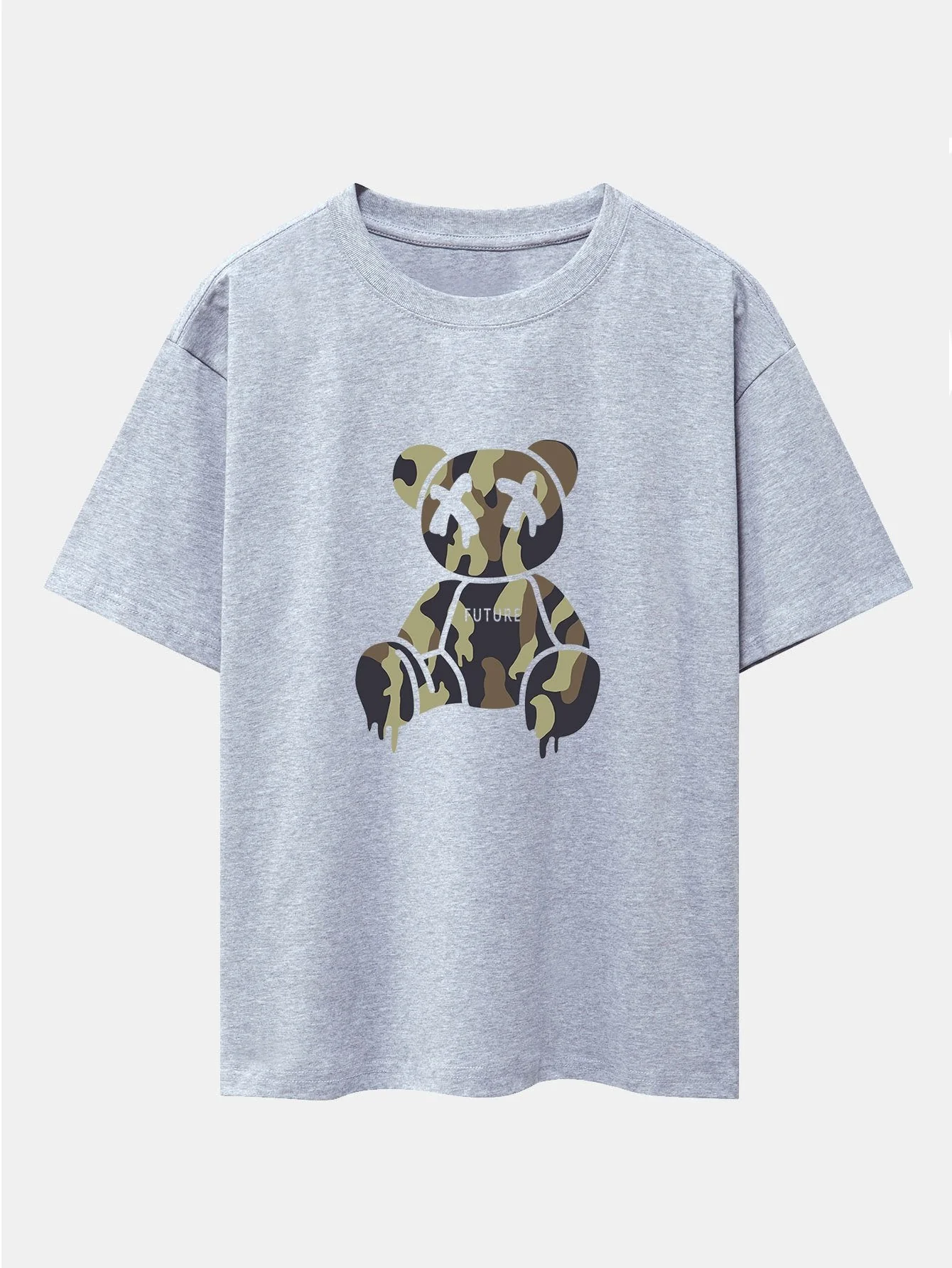 Cristian® | Camouflage Dissolving Bear Print Drop Shoulder Oversize T-Shirt - Image 10