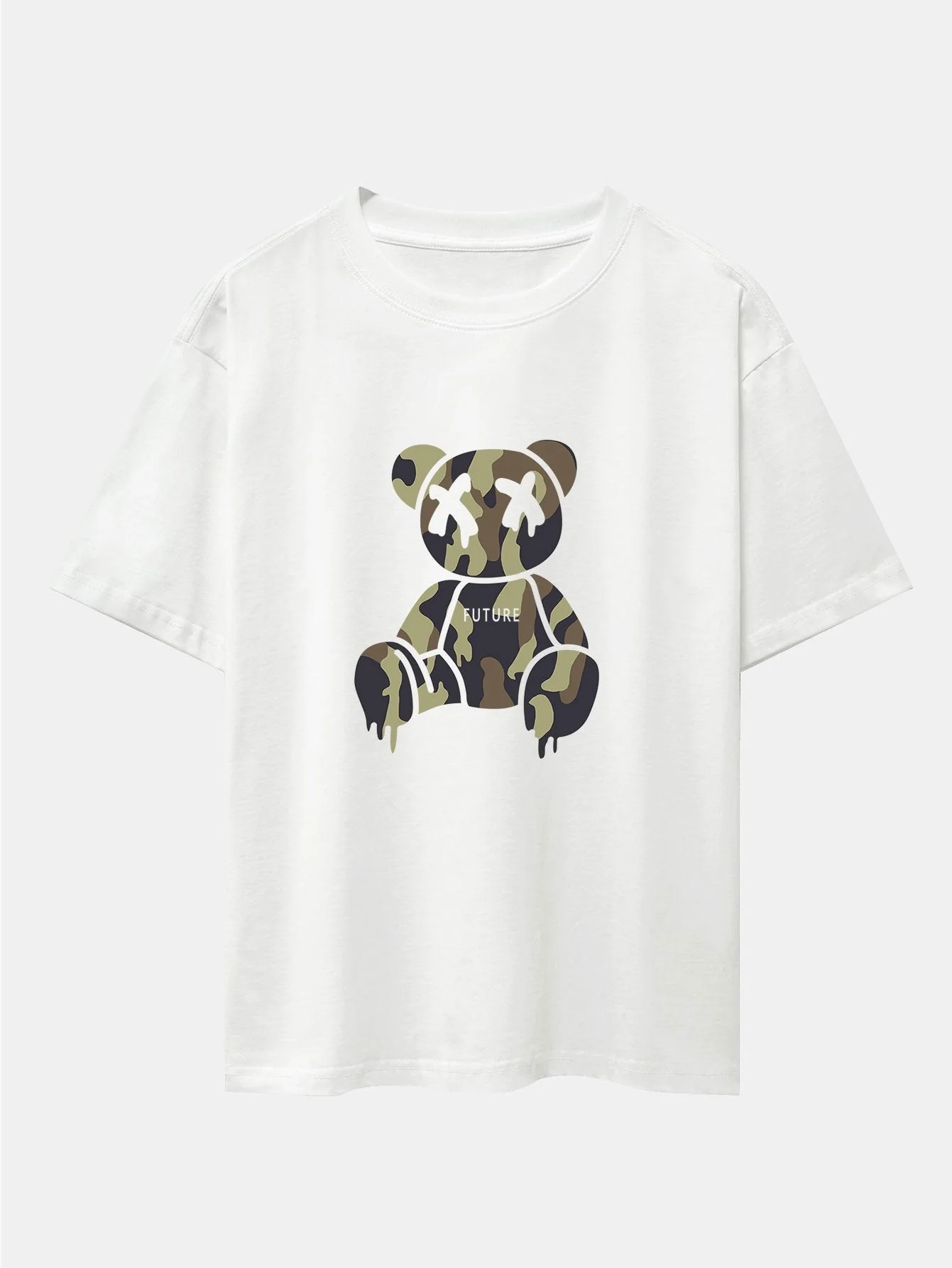 Cristian® | Camouflage Dissolving Bear Print Drop Shoulder Oversize T-Shirt - Image 2