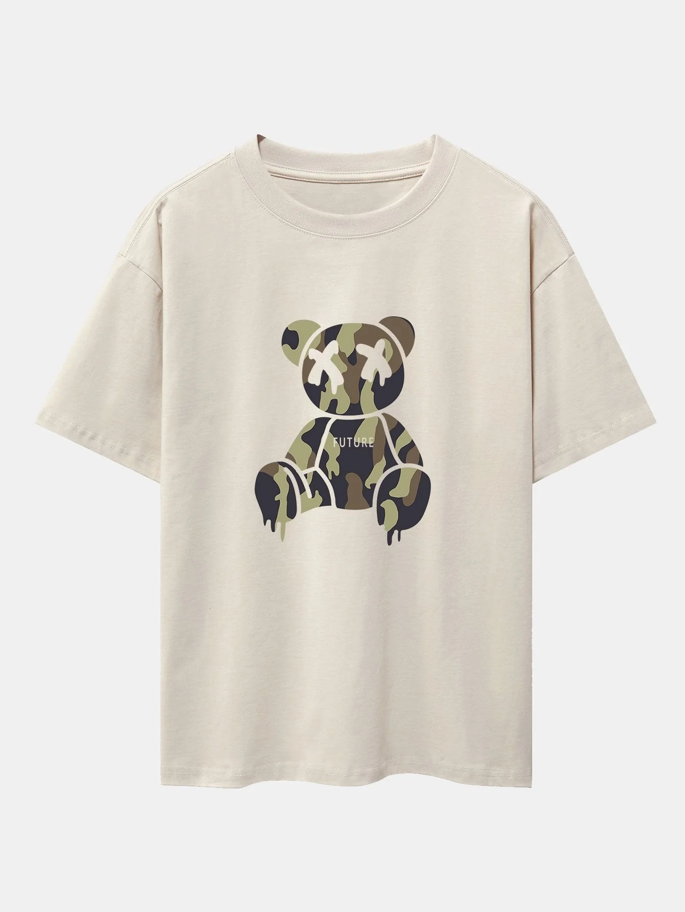 Cristian® | Camouflage Dissolving Bear Print Drop Shoulder Oversize T-Shirt - Image 3