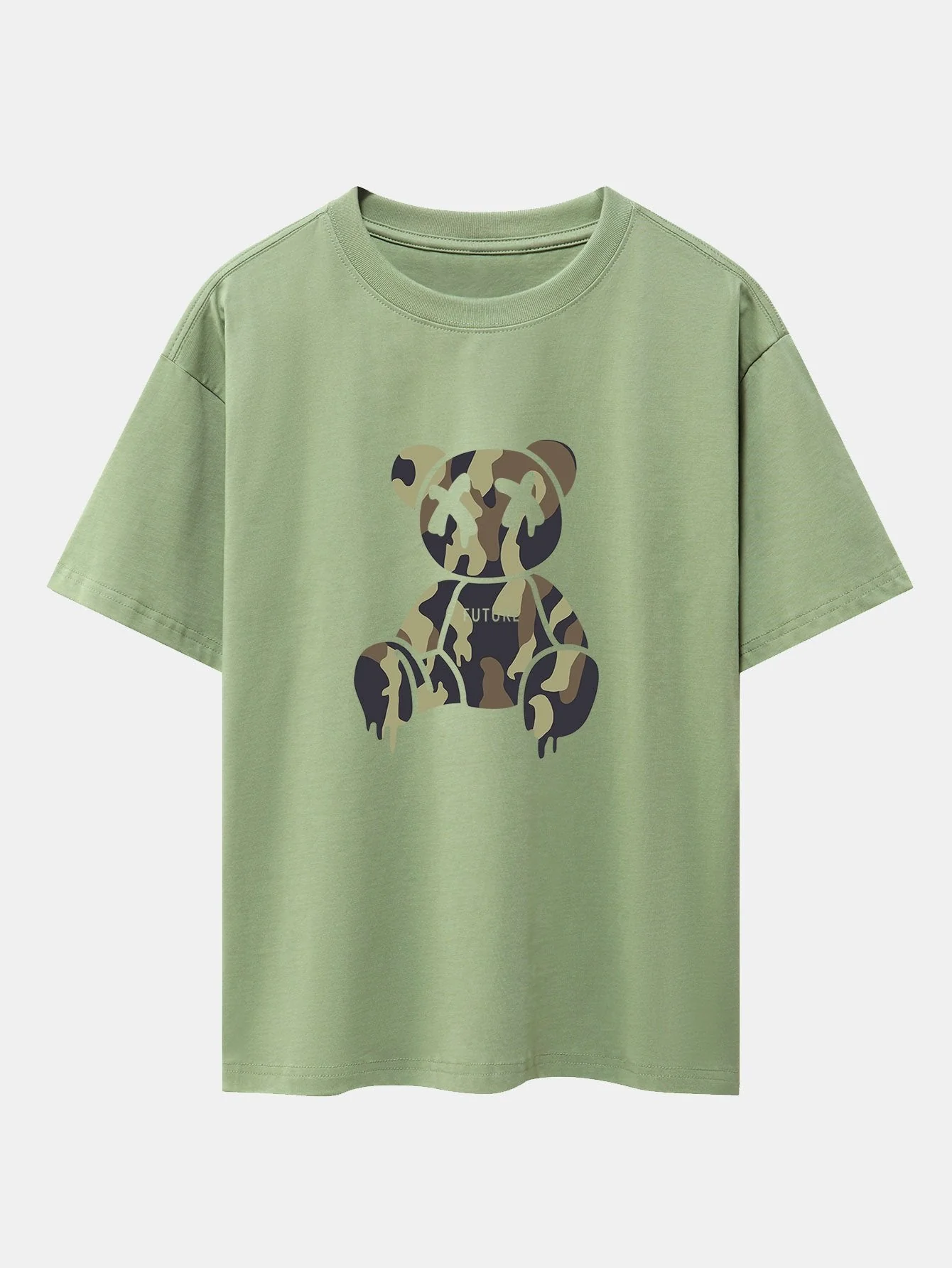 Cristian® | Camouflage Dissolving Bear Print Drop Shoulder Oversize T-Shirt - Image 7