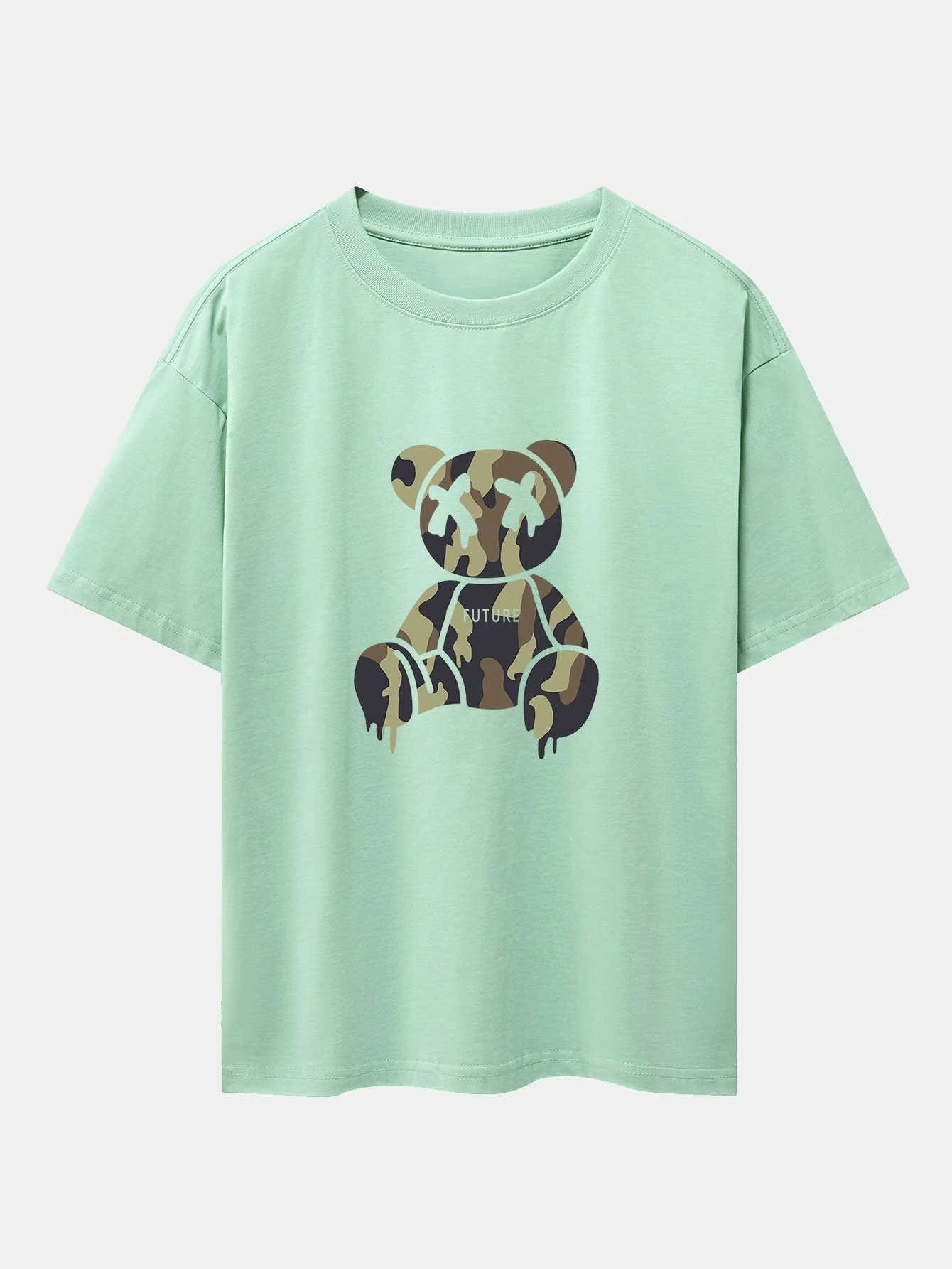 Cristian® | Camouflage Dissolving Bear Print Drop Shoulder Oversize T-Shirt - Image 8