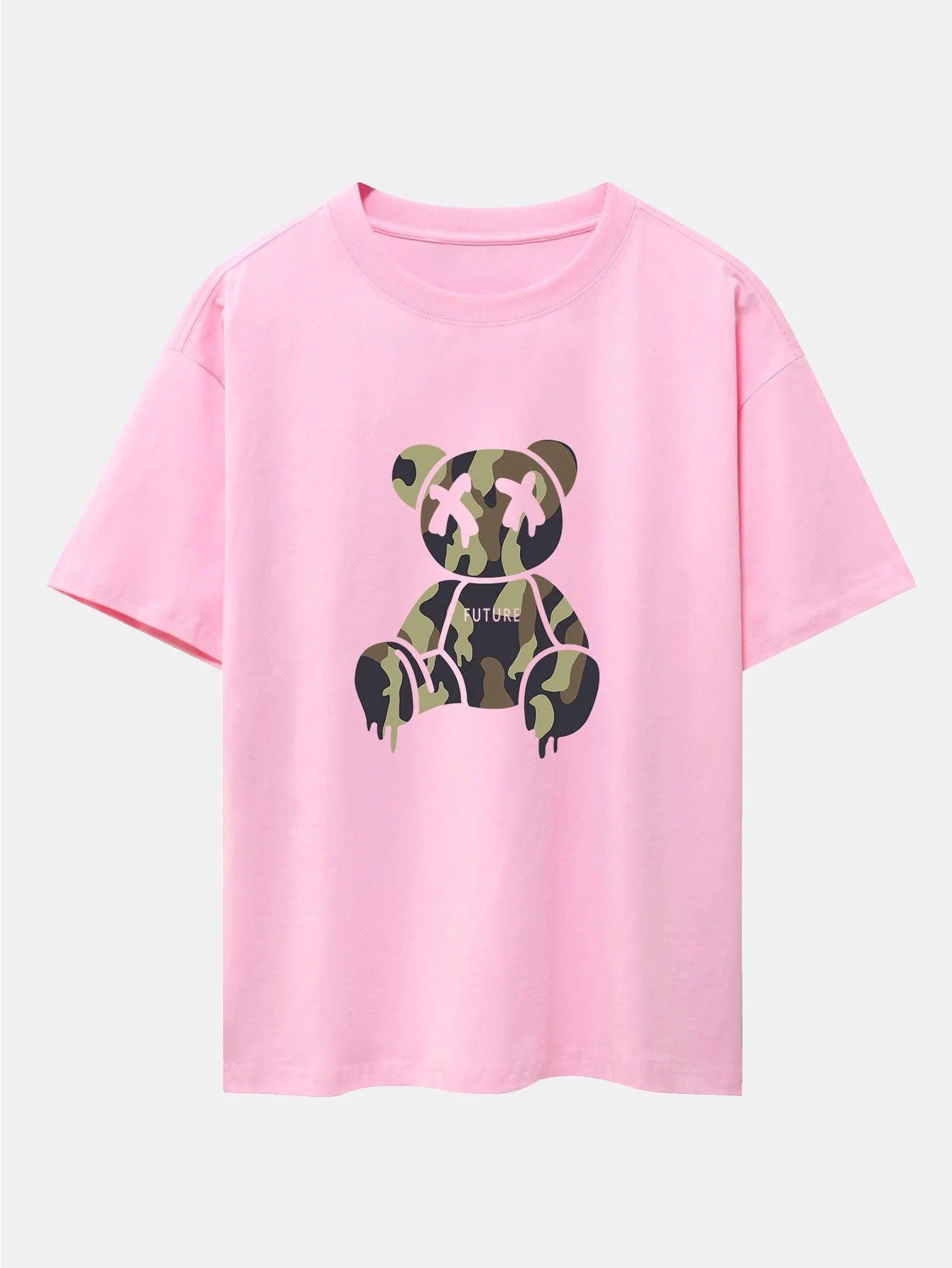 Cristian® | Camouflage Dissolving Bear Print Drop Shoulder Oversize T-Shirt - Image 9