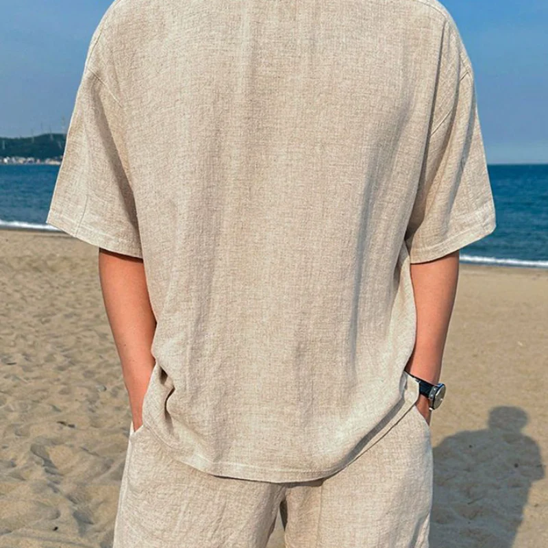 Cristian | Men'S Casual Breathable Linen Round Neck Oversize Short-Sleeved T-Shirt Elastic Waist Shorts Holiday Set - Image 3