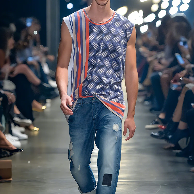 Cristian | Men'S Spring And Summer Fashion Casual Chiffon Printed Round Neck Tank Top - Image 3