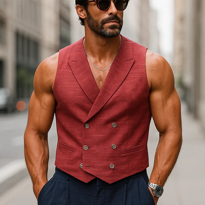Cristian | Men'S Summer Fashion Slub Linen Vest - Image 2