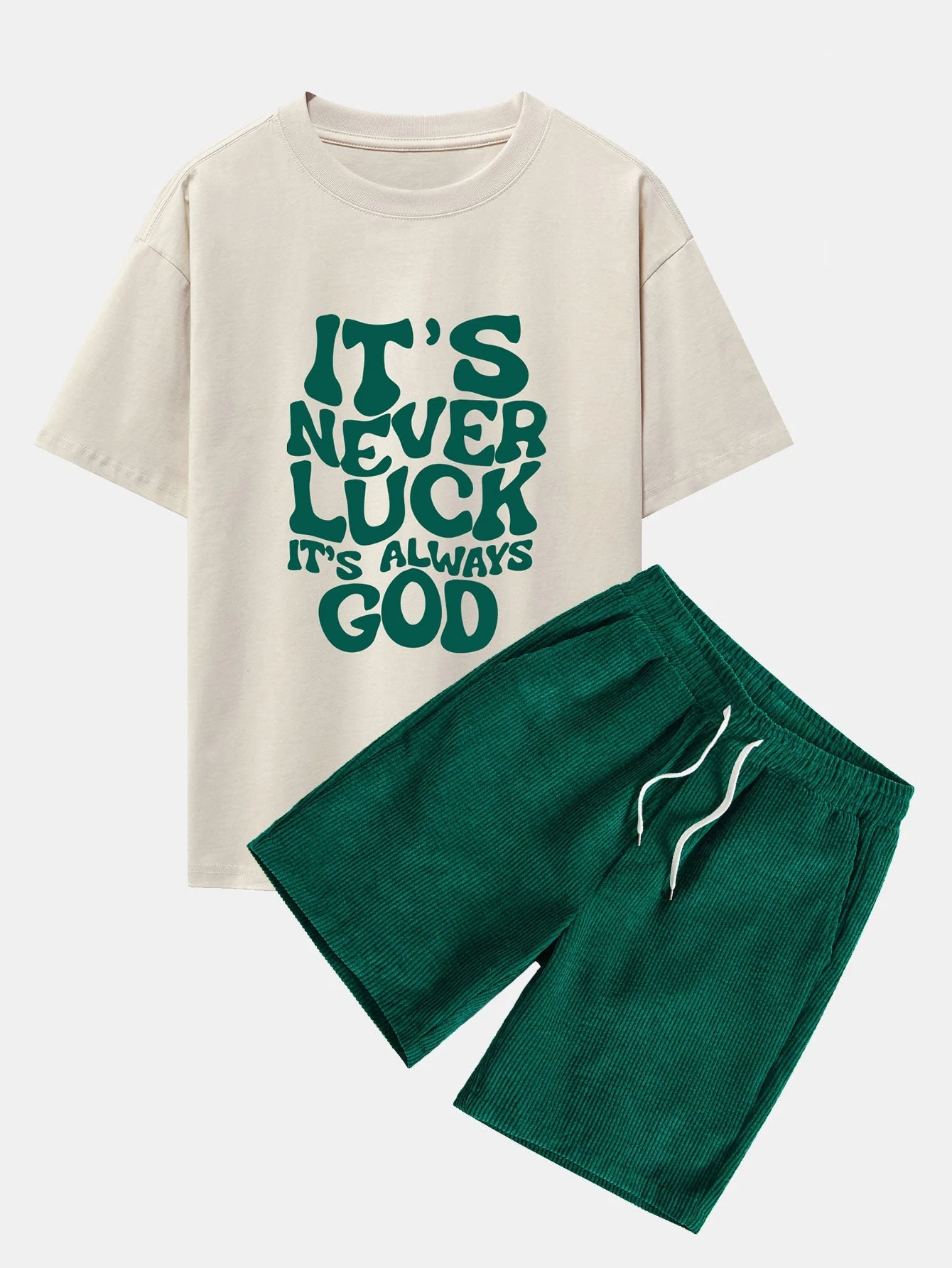Cruz® | God Slogan Print Drop Shoulder Oversize T-Shirt & Drawstring Corduroy Shorts - Image 2