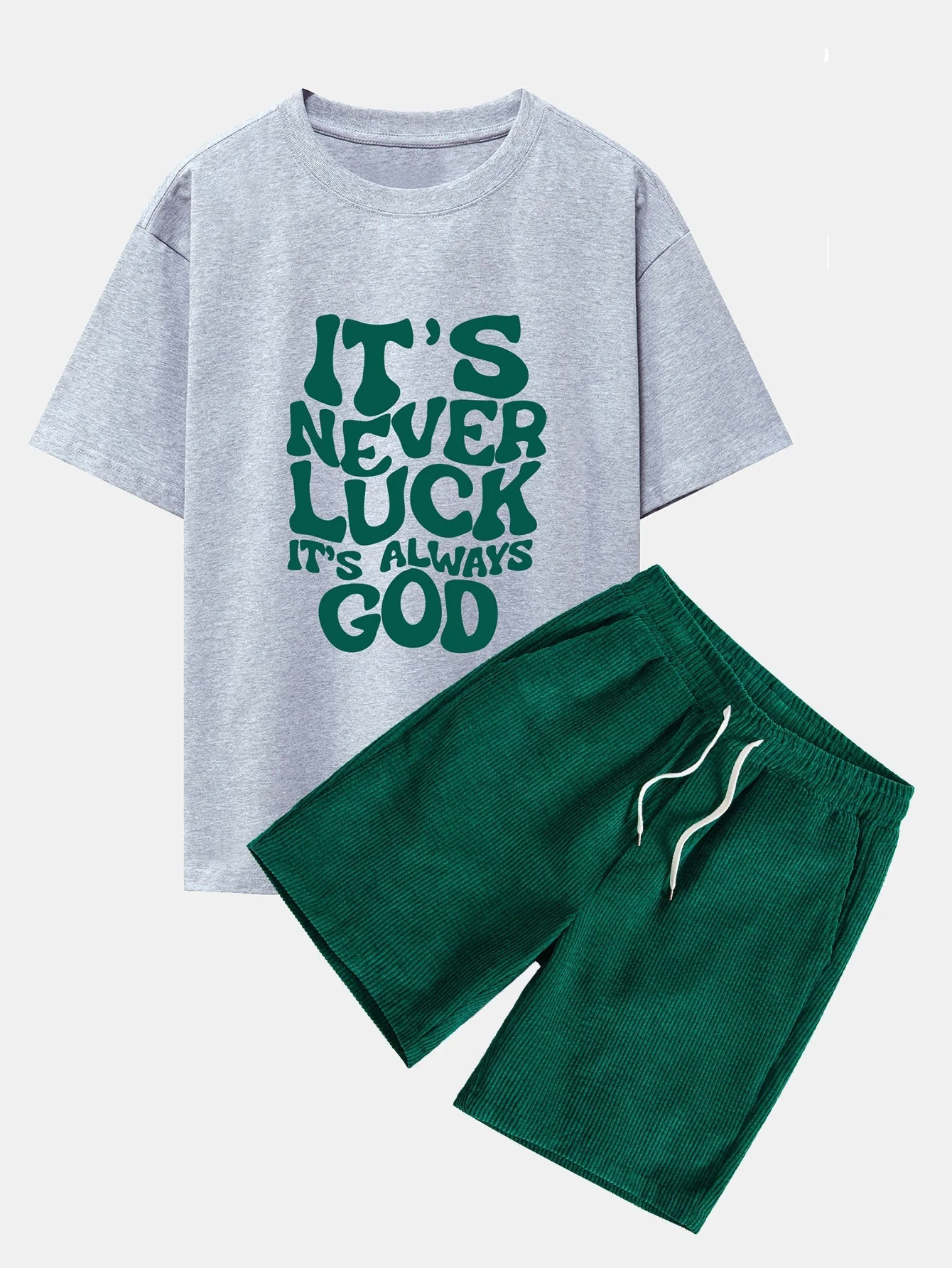 Cruz® | God Slogan Print Drop Shoulder Oversize T-Shirt & Drawstring Corduroy Shorts - Image 3
