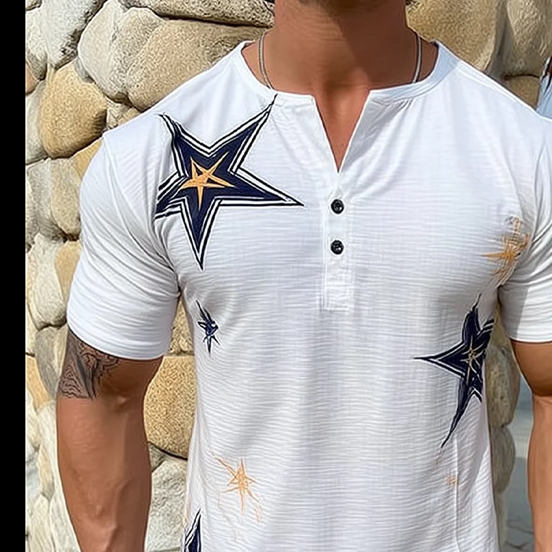 Cruz | Men'S Star Print Henley Neck Short Sleeve T-Shirt - Image 2