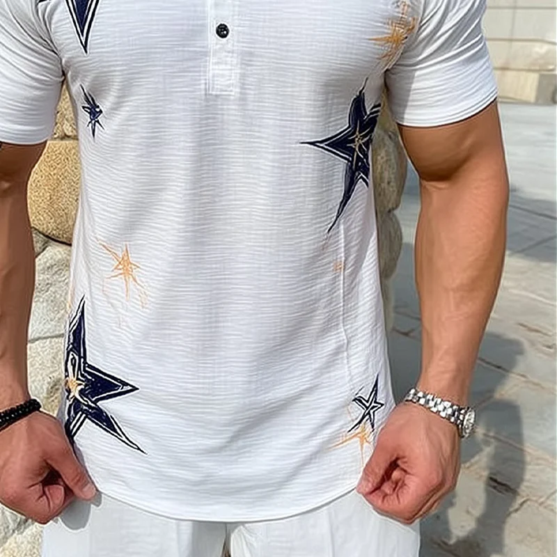 Cruz | Men'S Star Print Henley Neck Short Sleeve T-Shirt - Image 3