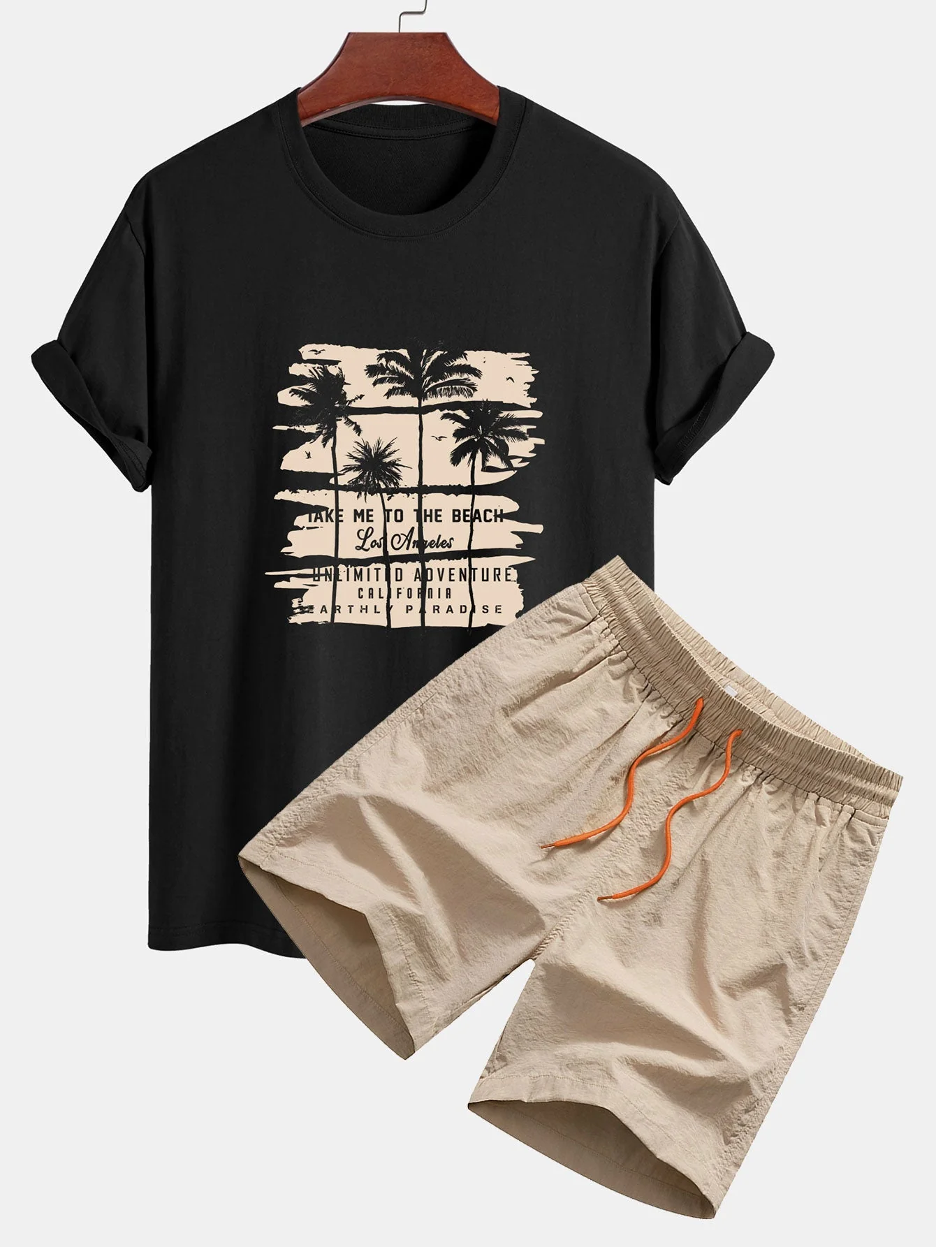 Custodio® | Palm Tree Silhouette Print Cotton T-Shirt & Man Mid Length Drawstring Swim Shorts - Image 2