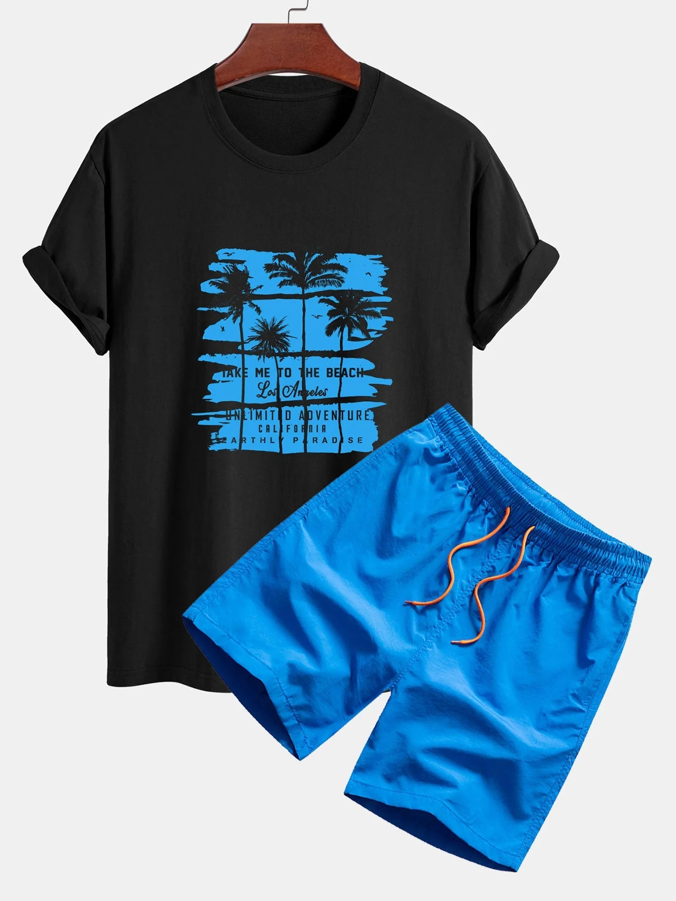 Custodio® | Palm Tree Silhouette Print Cotton T-Shirt & Man Mid Length Drawstring Swim Shorts - Image 7