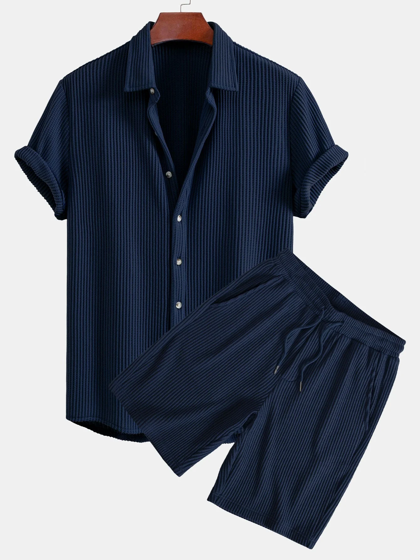 Cyrus® | Waffle Button Up Shirt & Drawstring Waffle Shorts - Image 4