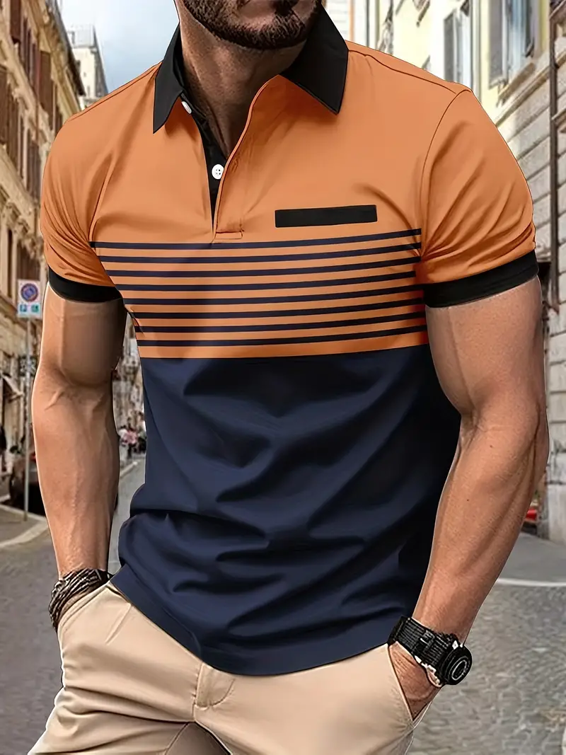 Dale® | Striped Casual Color Block Short Sleeve Shirt - Image 56